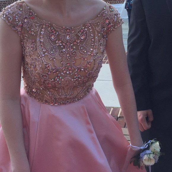 Sherri Hill style 32359 prom dress in blush - Picture 2 of 4