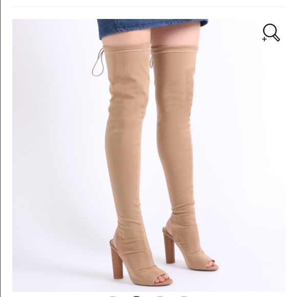 thigh high taupe boots