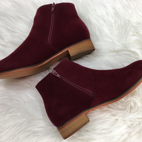 Wine Suede Booties - Picture 3 of 4