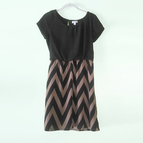 Black & Taupe Chevron Dress