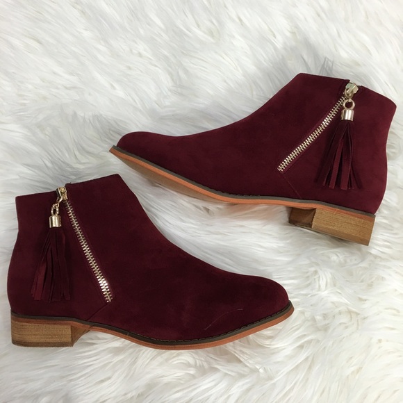 Wine Suede Booties - Picture 2 of 4