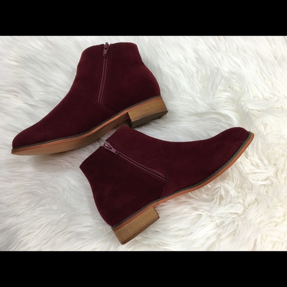 Wine Suede Booties - Picture 3 of 4