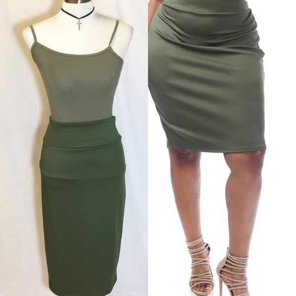 ♨️ LAST ONE 3X Olive Knee length Pencil Skirt - Picture 2 of 3
