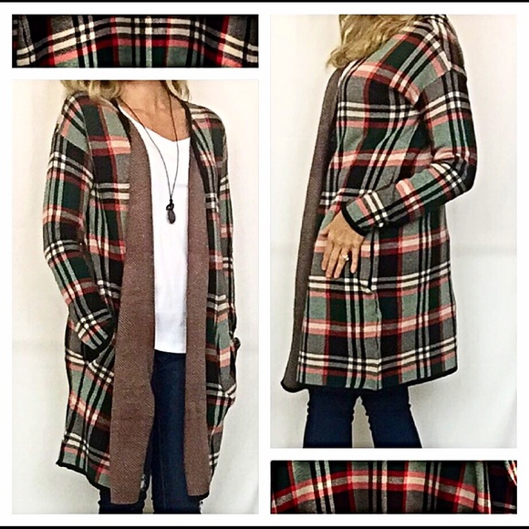 Amazing Plaid Long Cardigan Sweater M - Picture 2 of 4