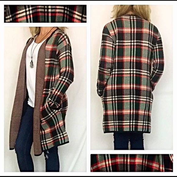 Amazing Plaid Long Cardigan Sweater M - Picture 3 of 4