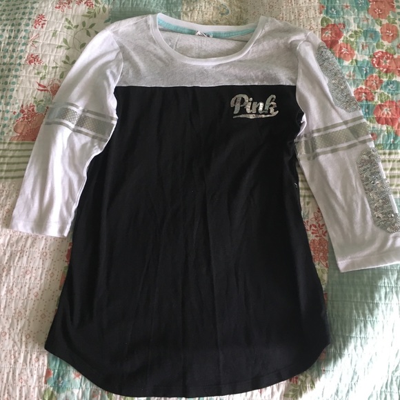 Black and White Pink Baseball T