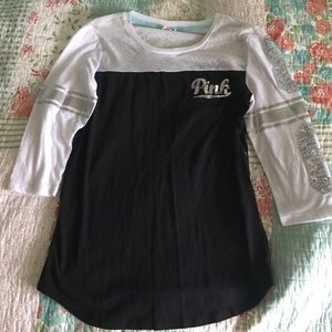 Black and White Pink Baseball T