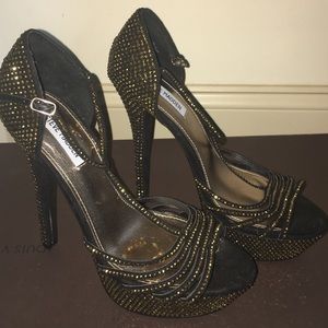 Black and gold rhinestone Steve Madden heels