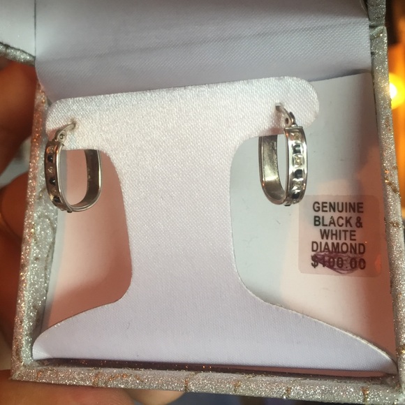 Genuine black & white diamond earrings! Never worn