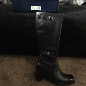 Andrew Geller leather knee high boots.