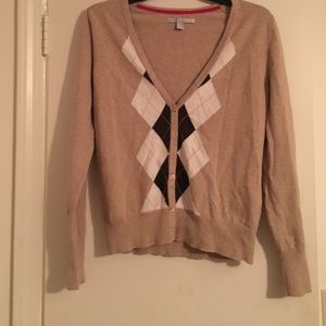 Taupe cardigan.
