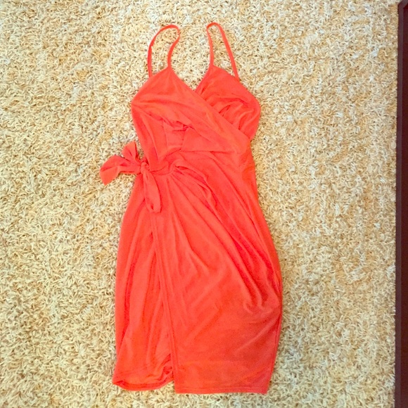 NWT Boohoo Night Asia Slinky Wrap Dress in Orange