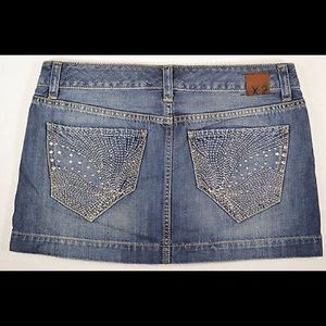 X2 Quality Denim Embellished Mini Denim Jean Skirt