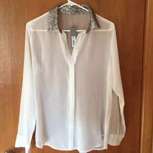 Cream/Off White Blouse with Sequin Collar