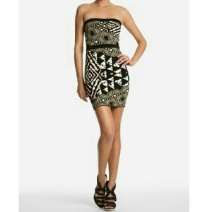 BCBGMAXAZRIA Strapless Tribal Print Dress