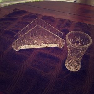 Waterford napkin holder & small bud vase