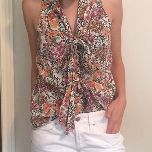 Beautiful Sleeveless Floral Top with Bow Tie- SM