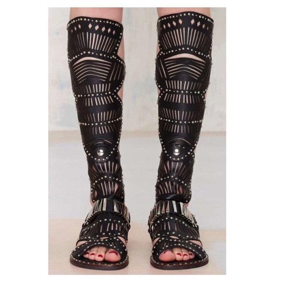 Jeffrey Campbell Isolde Leather Knee-High Sandal