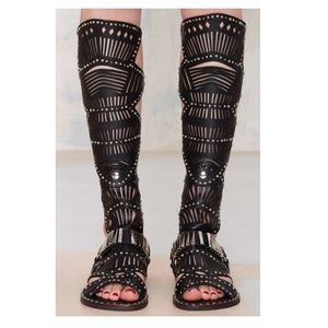 Jeffrey Campbell Isolde Leather Knee-High Sandal