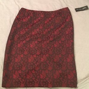 Pencil skirt - red with black lace overlay