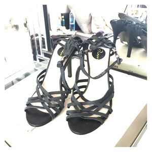 Diesel black leather stilettos