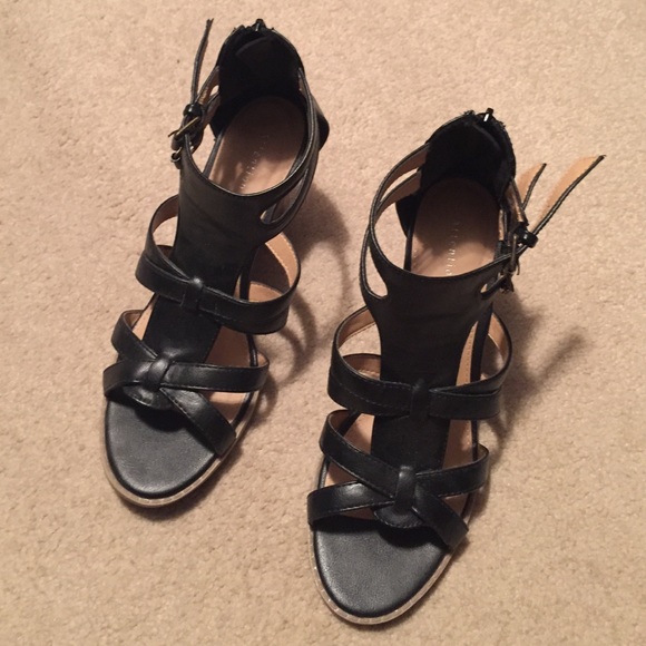 Black cage style strapped wedges