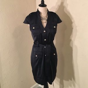 Express - Navy satin button down dress