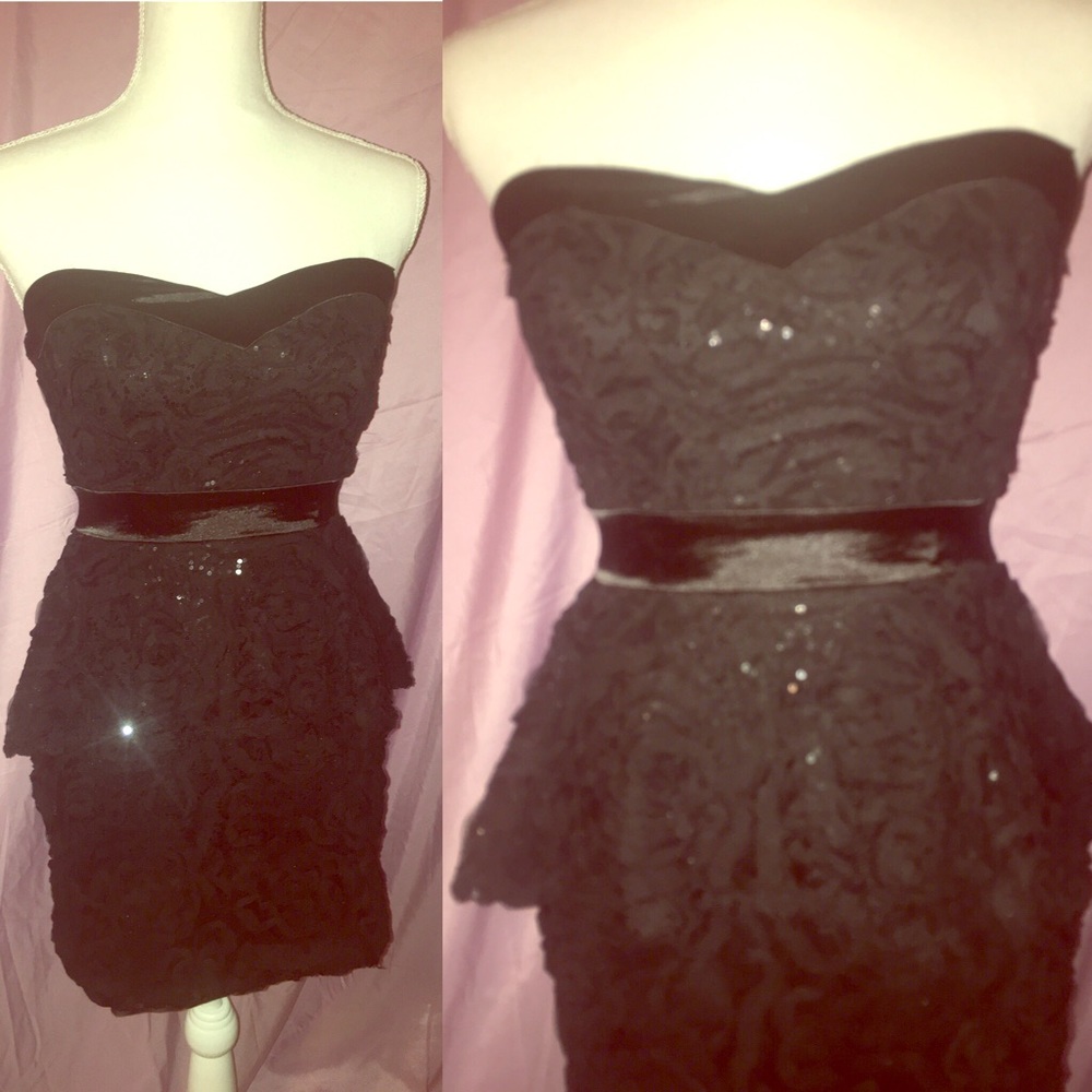 Arden b black sequined peplum dress with florals