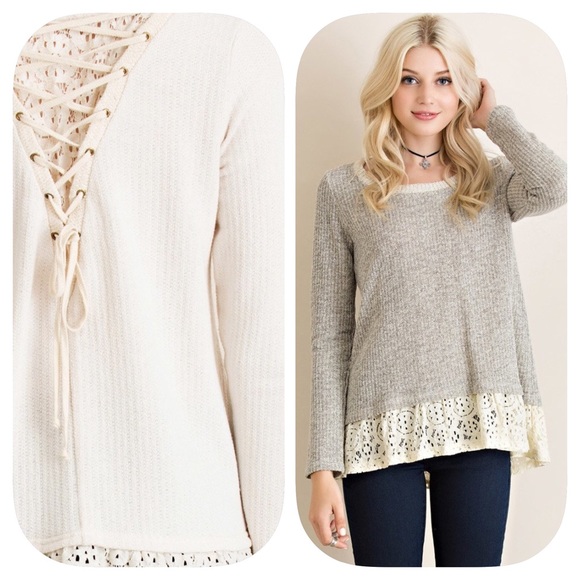 Last One! Ribbed Top with Eyelet Trim - Picture 3 of 3