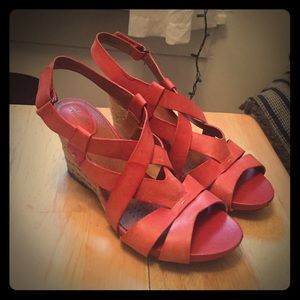 Red leather Clark's wedges size 8