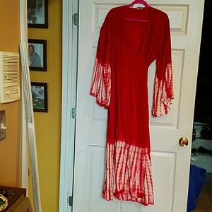 Red/white tie dye dress with bell sleeves