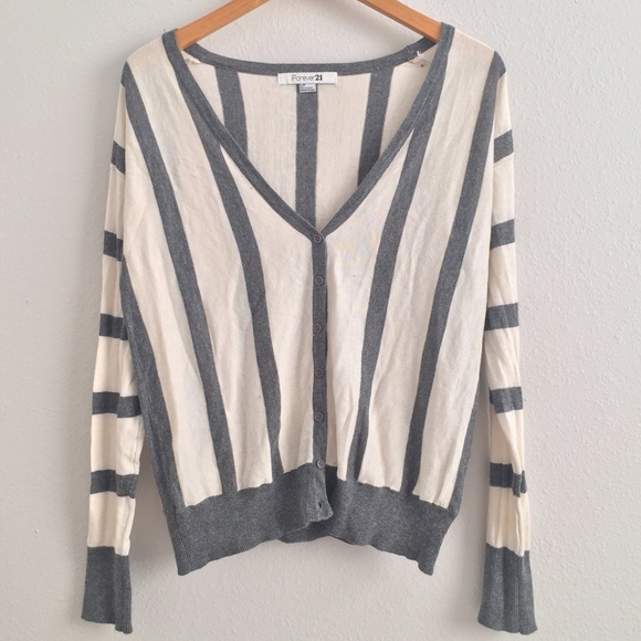 Soft Gray Striped Cardigan