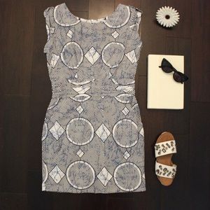bar III White & Blue Marble Print Dress