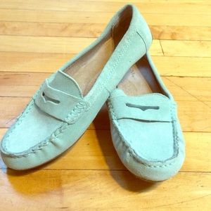 Light blue suede slip on shoes (loafer style)