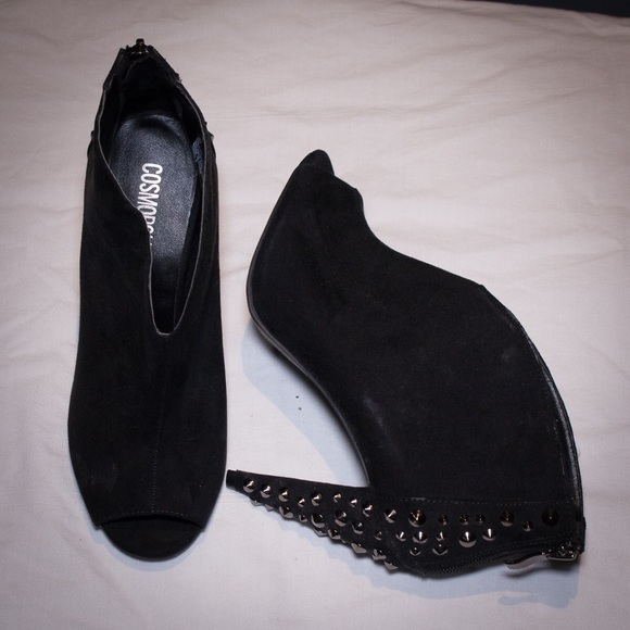 Studded heels peep toe booties