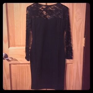 NEW black knee length dress with lace sleeves