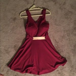 Red Flowy Dress with Gold Belt
