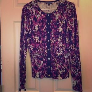 Anne Klein purple & black print cardigan. Small.