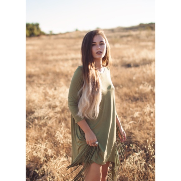 HP Oliver Fringed Long Sleeve Tunic Dress - Picture 2 of 4