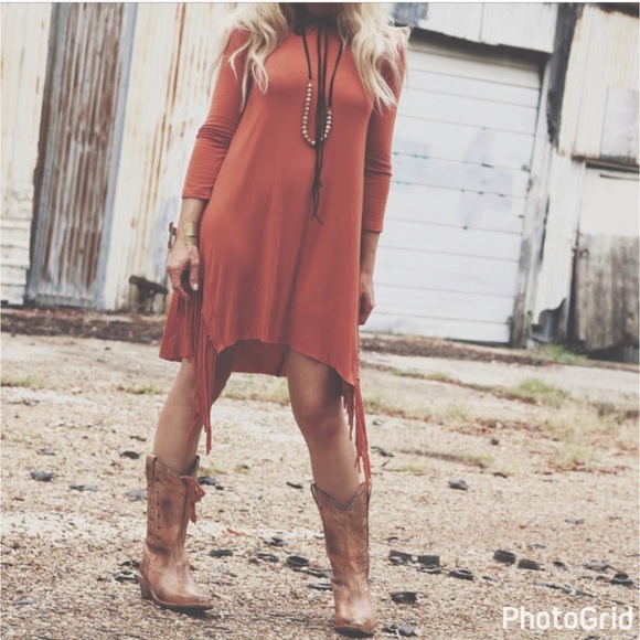 Raven Fringed Long Sleeve Tunic Dress - Picture 2 of 6