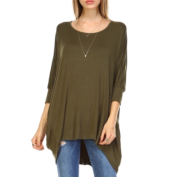 !!ONE Left!!!! Olive Hi-Lo Oversized Top - Picture 2 of 4