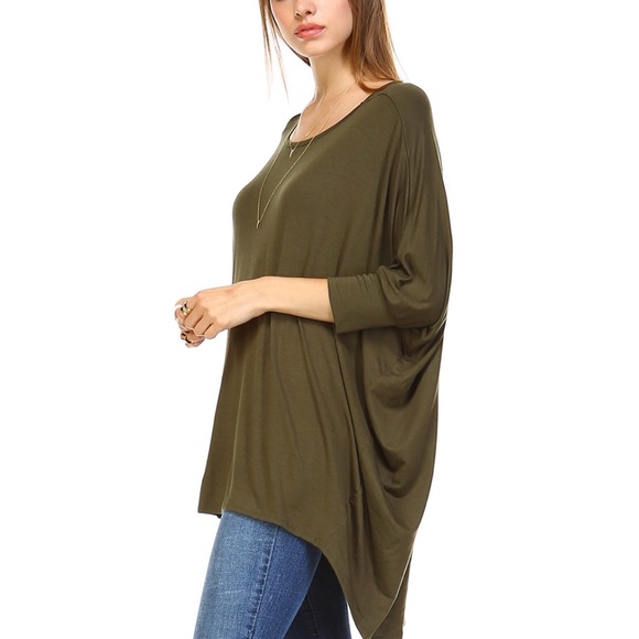 !!ONE Left!!!! Olive Hi-Lo Oversized Top - Picture 3 of 4