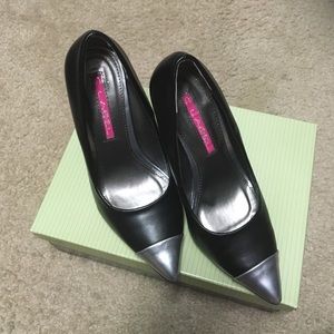 C LABEL black heels with silver tip size 6