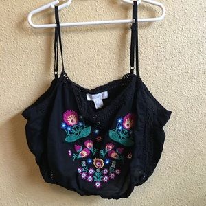black embroidered Forever 21 crop top