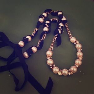 JCrew Gold Purl Ribbon Necklace NWOT