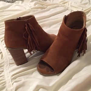 Cato brown tassel peep toe booties