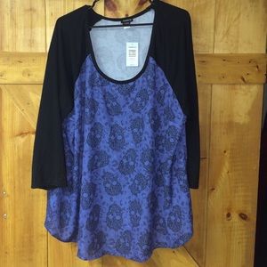 Brand new black and blue skull covered blouse!