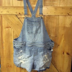Distressed Denim Shorts Overalls