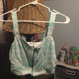 Mint tribal print crop top