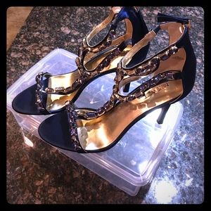 NWT Satin Jeweled High Heeled Sandle